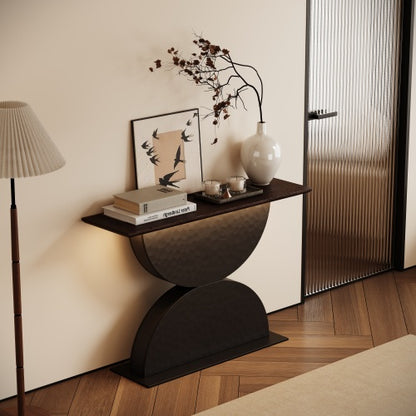 47 inchDouble Semi-Circles 3d Hammer-Shaped Texture Base Wood Console Table With Led Light Entryway Table Modern Console Table,Sofa Console Tables For Living Room
