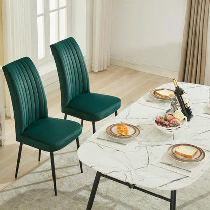 Set of 2 Green Velvet Dining Chairs, Black Powder-Coated Iron Feet, Solid Wood Frame, KD Structure, 300lbs Load