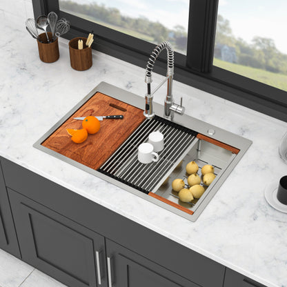 Topmount Drop in Kitchen Sink - 33" x 22" x 10" Double Bowl (50/50) Kitchen Sink 16 Gauge with Two 10" Deep Basin, Brushed Nickel