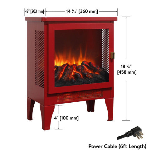 17 inch Freestanding Electric Fireplace Stove heater with 3D Flame effect,Classic Red