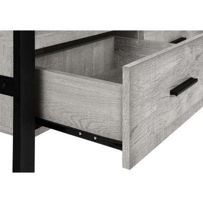 60 Inch Rustic Grey Industrial TV Stand with Black Metal Frame & 3 Metal Glide Drawers