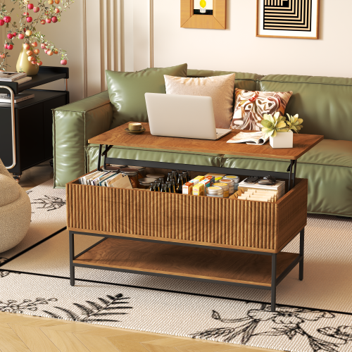 39.4 Inch Farmhouse Lift Top Coffee Table with Storage, Rustic Brown