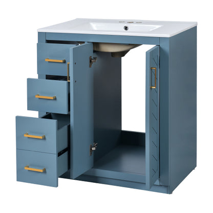 30'' Bathroom Vanity with Ceramic Sink Combo,Solid Wood Frame Bathroom Storage Cabinet, Freestanding Vanity Set with 3 Drawers& Soft Closing Doors