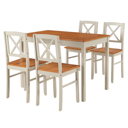 5-Piece Grey & Dark Brown Solid Rubberwood Dining Set, Space-Saving Table and Chairs for Apartment