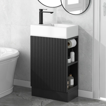 18.6" Bathroom Vanity with Sink, Bathroom Vanity Cabinet with Two-tier Shelf, Left or Right Orientation, Black (WF308491 New Color)