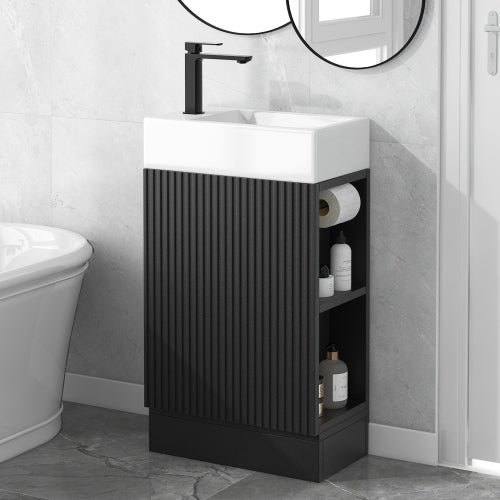 18.6" Bathroom Vanity with Sink, Bathroom Vanity Cabinet with Two-tier Shelf, Left or Right Orientation, Black (WF308491 New Color)