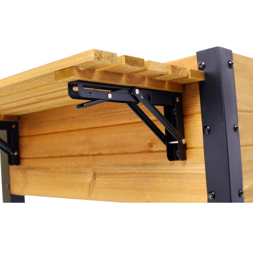 Raised Garden Bed, Metal Leg Wood Planter Boxes with Folding Storage Shelf