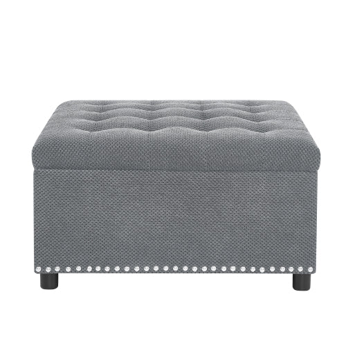 Storage Ottoman, Tufted Footstool, Nailhead Trim Ottoman, Square Storage Ottoman, Upholstered Coffee Table, Bedroom Storage, Living Room Accent, Light Gray Ottoman, Small Space Furniture, Home Decor.