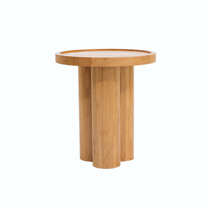 Round Solid Wood End Table Natural Oak Veneer Pedestal Side Table