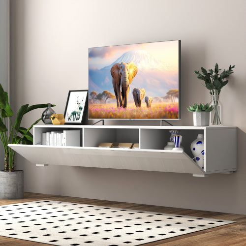 Wall Mount Floating Particle Board TV Stand Drop Down Cabinet Media Shelf For Living Room Bedroom