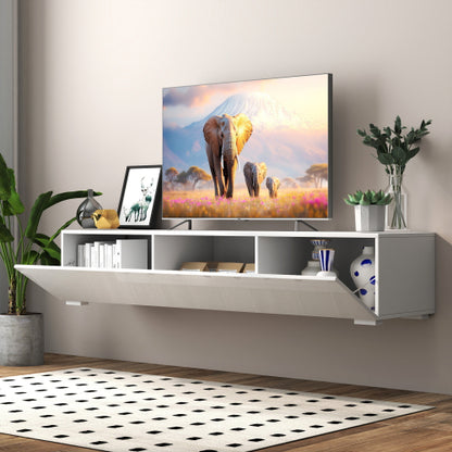 Wall Mount Floating Particle Board TV Stand Drop Down Cabinet Media Shelf For Living Room Bedroom