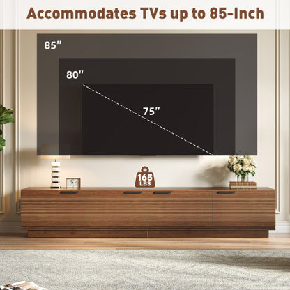 78.7 inch Walnut Sculpted Fluted Full Closed Legless TV Stand Media Console Fits Up To 85 inch TV