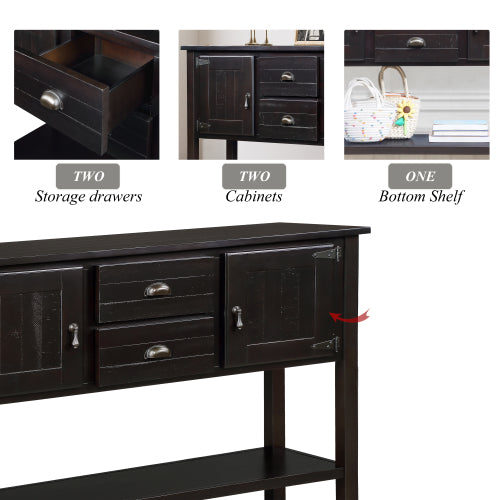 48 Inch Solid Wood Sideboard Buffet Cabinet with Drawers & Shelves Espresso
