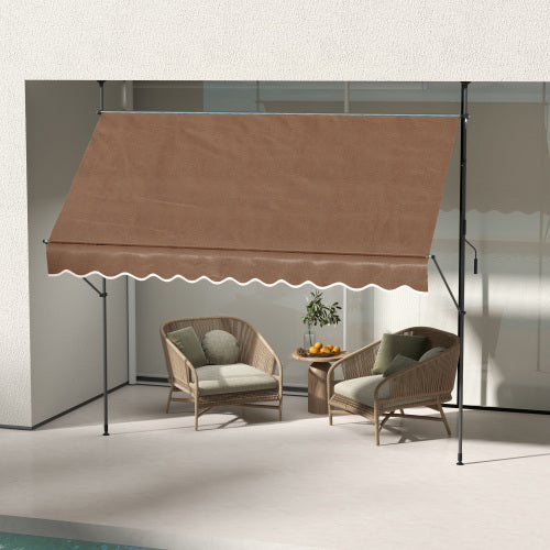 Outsunny Manual Retractable Awning, 118" Non-Screw Freestanding Patio Sun Shade Shelter with Support Pole Stand and UV Resistant Fabric, for Window, Door, Porch, Deck, Coffee