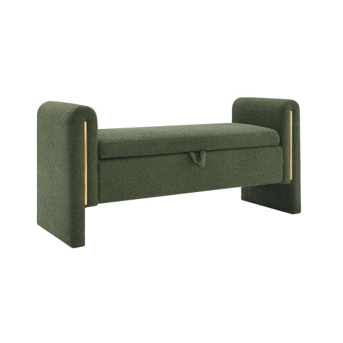 Modern Teddy Bed End Bench with Arms and Storage,Upholstered Large Foot Rest Stool, Comfy Window Vanity Bench for Living Room,Bedroom,Dorm,Coffee Table,Teddy Olive Green