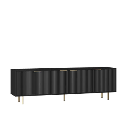 Black Fluted 68 Inch Modern TV Console, Storage Media Cabinet for TVs Up to 55 Inch