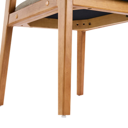 Set of 2 Oatmeal Chenille Dining Armchairs with Bent Wood Frame, Upholstered Dining Chairs