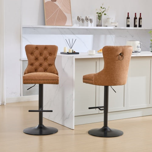 Aged and Retro PU Swivel Barstools Adjusatble Seat Height from 26-33 Inch, Modern Bar Stools with Backs Comfortable Tufted for Home Pub and Kitchen Island (Orange,Set of 2)