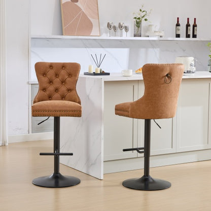 Aged and Retro PU Swivel Barstools Adjusatble Seat Height from 26-33 Inch, Modern Bar Stools with Backs Comfortable Tufted for Home Pub and Kitchen Island (Orange,Set of 2)