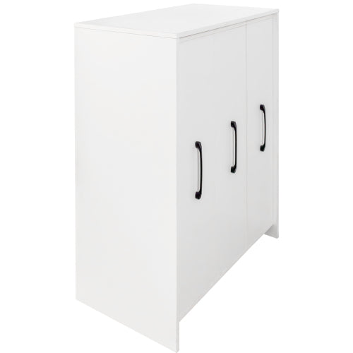 3-Tier Freestanding Pull-Out Door Mobile Bookcase Multi-Grid Storage Cabinet with Universal Wheels