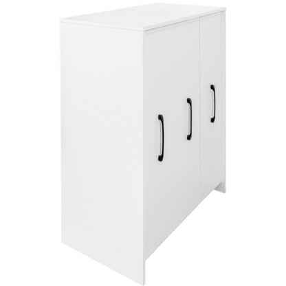3-Tier Freestanding Pull-Out Door Mobile Bookcase Multi-Grid Storage Cabinet with Universal Wheels