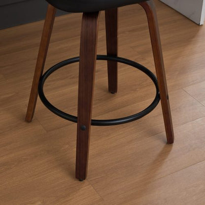 Set of 2 Counter Height Bar Stools - 26 inch Rattan Counter Height Stools with Cane Back, Upholstered Seat, Walnut Craftsmanship, Swivel Counter Stools for Island/Kitchen/Counter/Bar (Walnut Black)