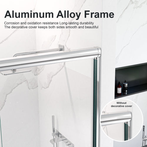 56"-60"W*72" H Semi-Frameless Double Sliding Shower Door, Bypass Shower Door, 1/4" (6mm) Thick SGCC Tempered Glass Door, Chrome