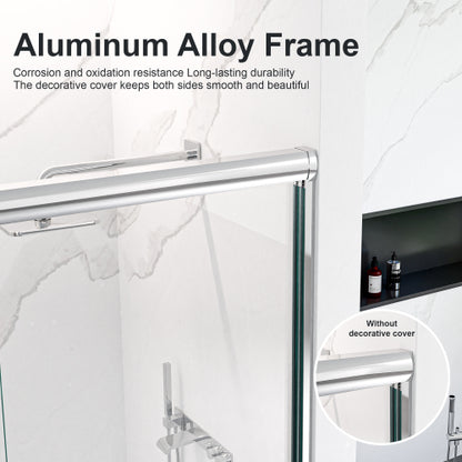 56"-60"W*72" H Semi-Frameless Double Sliding Shower Door, Bypass Shower Door, 1/4" (6mm) Thick SGCC Tempered Glass Door, Chrome