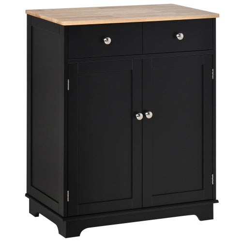 Sideboard with Solid Wood Countertop, Modern Kitchen Storage Cabinet, Coffee Bar Cabinet with 2 Drawers, Doors and Adjustable Shelf, Black