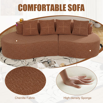 Modern Half-Moon Curved 3-Seat Modular Chenille Sofa No-Assembly for Living-Room Office Apartment