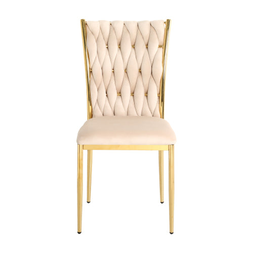 Velvet Upholstered Dining Chairs with Metal Legs, Set of 2, Beige
