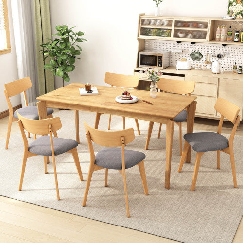 Mid-Century Upholstered Rubberwood Dining Chairs, Set of 2, Dark Gray/Natural