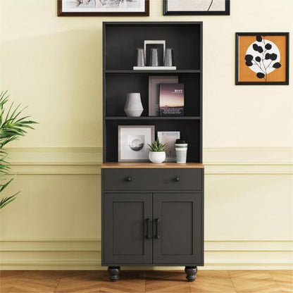 Black Farmhouse Tall Storage Cabinet With Gourd-Shaped Solid Wood Legs