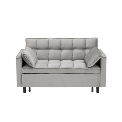 Modern Velvet 3-in-1 Convertible Sleeper Loveseat Futon Sofa-Bed w/Pockets & Pillows for Living Room