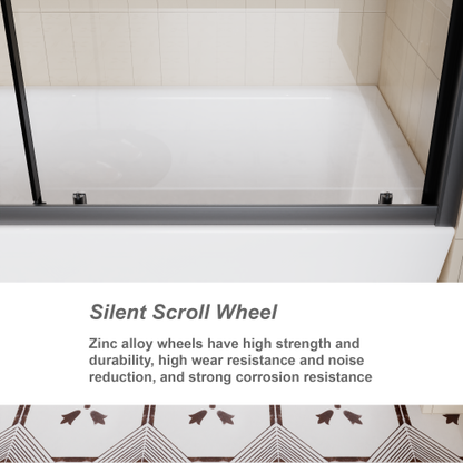 60.in W x 62.in H Single Sliding Shower Door for Bathtub, 1/5 inch Thick Clear Tempered Glass Shower Door with Stainless Steel Handle, Black