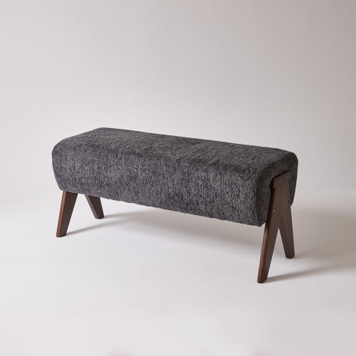 Modern Decorative Chenille Fabric Bench, Ergonomic Padded Entry Bench with Solid Wood Legs, Upholstered Ottoman Bench for Foyer Bedroom Living Space