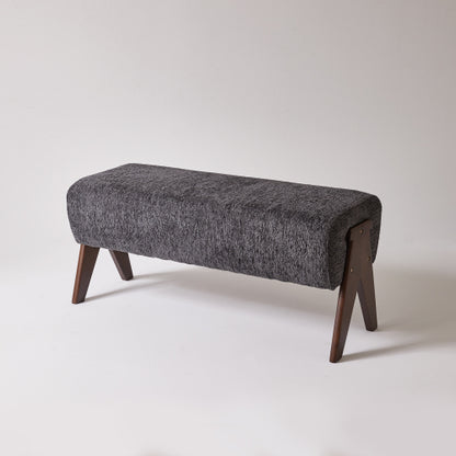 Modern Decorative Chenille Fabric Bench, Ergonomic Padded Entry Bench with Solid Wood Legs, Upholstered Ottoman Bench for Foyer Bedroom Living Space