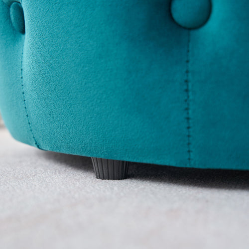 Blue 2-Piece Velvet Nesting Storage Ottoman Set, 4-in-1 Round Foot Stool with Wooden Tray, Ready to Use