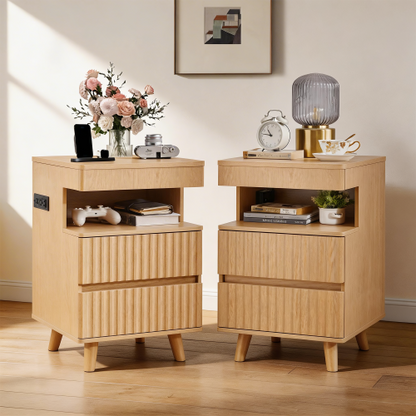 Oak 2-Drawer Nightstand with Gun Drawer & Charging Station