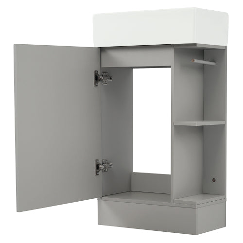 18.6" Bathroom Vanity with Sink, Bathroom Vanity Cabinet with Two-tier Shelf, Left or Right Orientation, Grey (Old Sku:WF308491AAE)