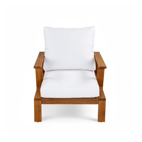 Patio Accent Chair 27.6" Wood Chair Outdoor Lounge Chair for Patios, Gardens, or Balcony, Teak Finish  White Cushion