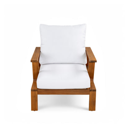 Patio Accent Chair 27.6" Wood Chair Outdoor Lounge Chair for Patios, Gardens, or Balcony, Teak Finish  White Cushion