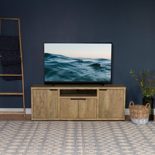 Farmhouse Mango Wood-Look 60 Inch TV Stand with 4 Storage Cabinets