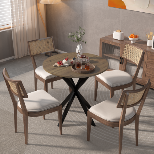 31.5 Inch Round Dining Table with MDF Top and Metal Legs