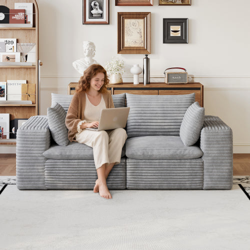 71 inch  Grey Corduroy Cloud Sofa,Double-Layer,Removable Cushion,No-Assembly DIY Modular
