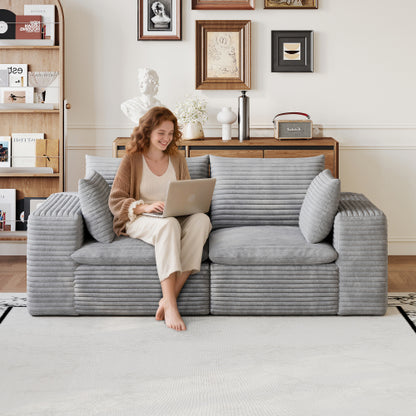 71 inch  Grey Corduroy Cloud Sofa,Double-Layer,Removable Cushion,No-Assembly DIY Modular