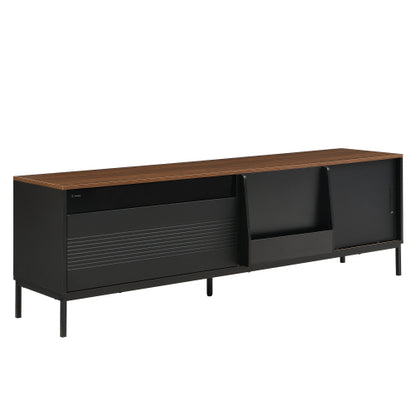 Mid Century Modern 75 Inch TV Stand with Sliding Doors Walnut Console
