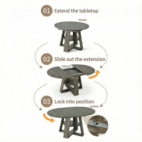 Extendable Round Dining Table for 4-8, Modern Oval Kitchen Table with Storage Shelf, Gray