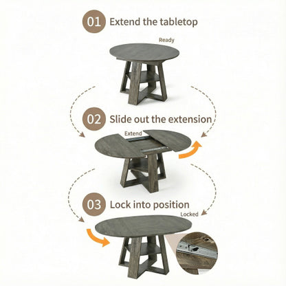 Extendable Round Dining Table for 4-8, Modern Oval Kitchen Table with Storage Shelf, Gray