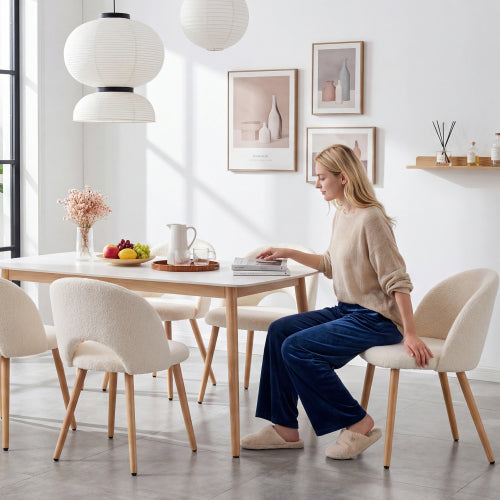 Teddy Velvet Dining Accent Chairs with Wood Legs, Set of 2, White